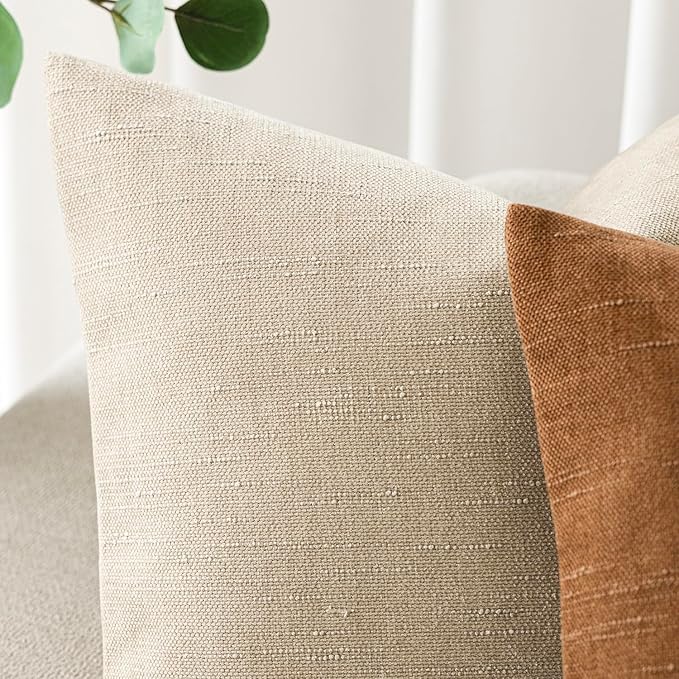 Foindtower Pack of 2 Soft Textured Chenille Throw Decorative Pillow Covers Square Accent Solid Cushion Cover Cozy Neutral Farmhouse Pillow Case for Couch Sofa Bedroom Living Room 26x26 Inch, Beige