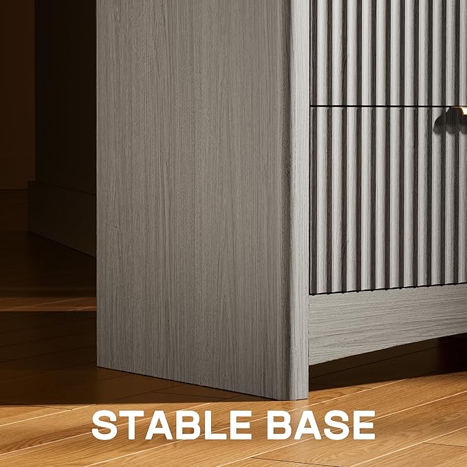 Marsail Fluted 8-Drawer Wide Wooden Dresser, Smooth Gliding Drawers & Large Capacity Storage Space, Modern Organizer Cabinet for Bedroom or Hallway, Light Grey