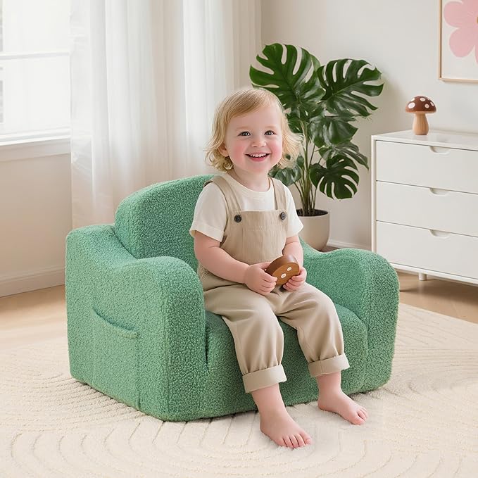 Comfy Toddler Chair & Kids, 2-in-1 Soft Couch Fold Out for Kids, Toddler Chairs Comfy 1-3 Years Old, Convertible Plush Sofa to Lounger for Girls and Boys, Green