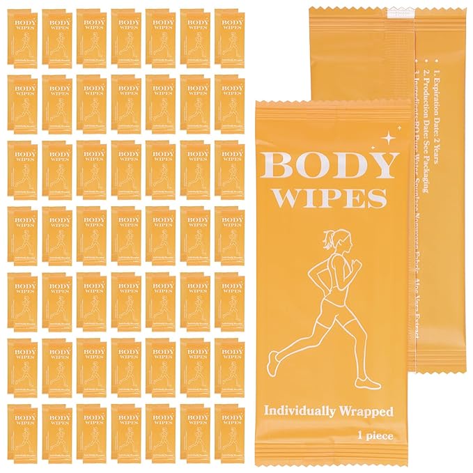 200 Pack Body Wipes Individually Wrapped, Shower Wipes For Adults, No Rinse Bath Wipe Bulk, Cleansing Wipe Travel Size for Travel, Gym, Camping, Outdoors Sports (Orange)