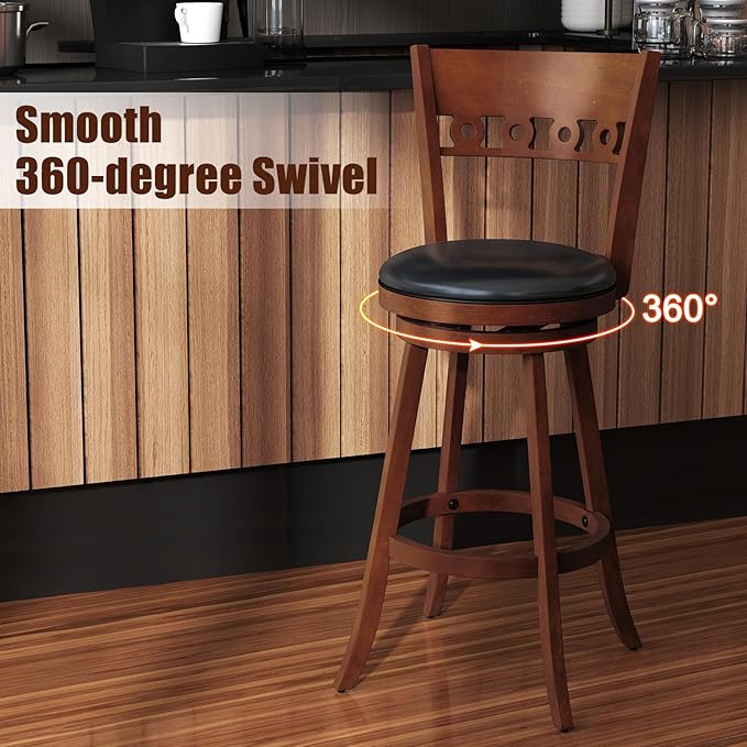 COSTWAY Bar Stools Set of 4, 30.5” Bar Height Bar stools with Solid Wood Legs, Cushioned Seat, Footrest, for Home, Kitchen Island, Bar (4, 30.5'' Seat Height)