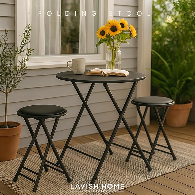 Lavish Home Set of 2 Counter Height Bar Stools – 24-Inch Backless Folding Chairs with 225lb Capacity for Kitchen, Rec Room, or Game Room (Black)