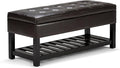 SIMPLIHOME Cosmopolitan 44 inch Wide Transitional Rectangle Storage Ottoman Bench with Open Bottom in Tanners Brown Vegan Faux Leather, Assembled for the Living Room and Bedroom