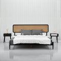 NTC Lupin Wooden Bed Frame with Headboard, Solid Oak and Rubber Wood Foundation with Silent Slats and Wood Central Supports, 1000 Lb Capacity, Effortless Assembly, Queen - Burnt Black
