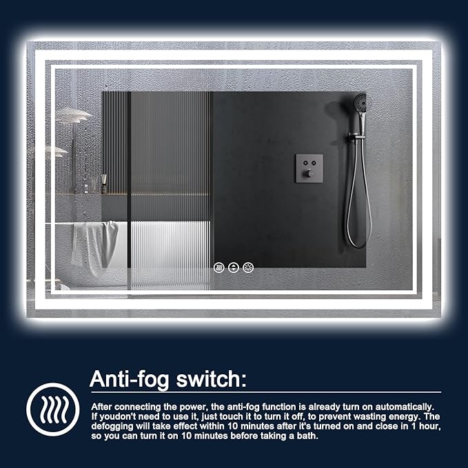 60 x 36 Inch LED Bathroom Mirror with Lights, Large Led Vanity Mirror,Backlit and Front Lighted Bathroom Mirror for Wall,Anti-Fog, 3 Colors Dimmable, Memory,ETL Listed