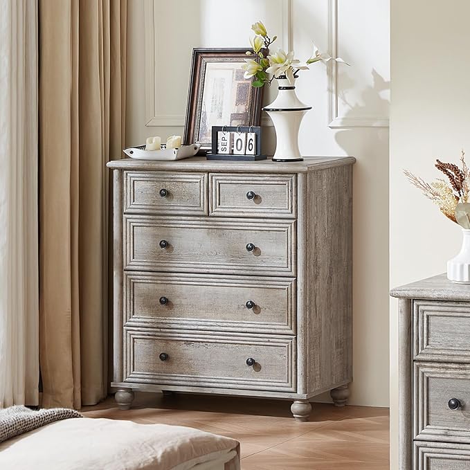 Farmhouse Dressers & Night Stand Set of 4, Wood 54" Wide 7 Drawer Dresser & 35" Tall Chest of Drawers, 18" Roman Column Nightstand Set of 2, Bedroom Furniture Dresser Sets for Home Living Room Hallway