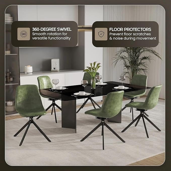 LeisureMod Markley Swivel Leather Dining Side Chair with Durable Iron Legs – Comfortable Accent Chair for Kitchen, Dining Room, or Office Set of 4