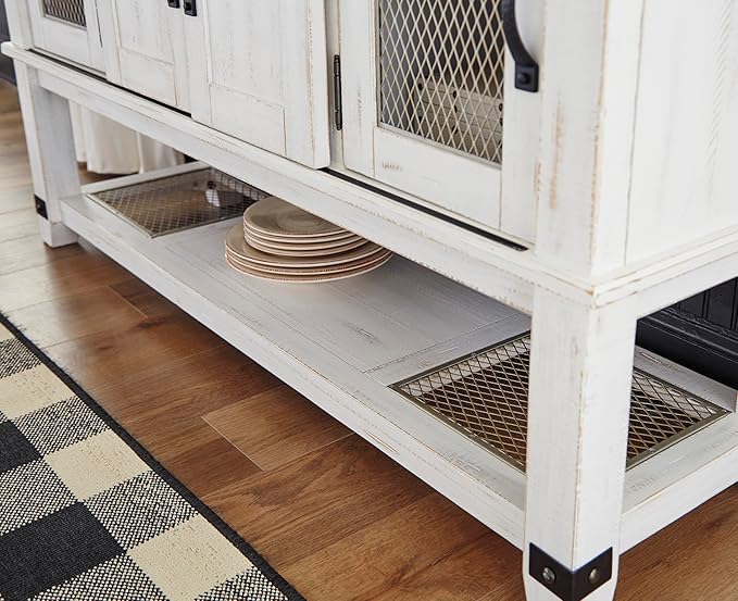 Signature Design by Ashley Valebeck Farmhouse Dining Room Server or Buffet Cabinet, White & Brown