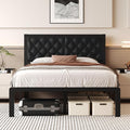 Full Bed Frame with Headboard PU Leather Upholstered Bed Frame Platform,All Metal Slats Support Platform Bed Frame with Storage Space,Easy Assembly,Noise Free,No Box Spring Needed,Black