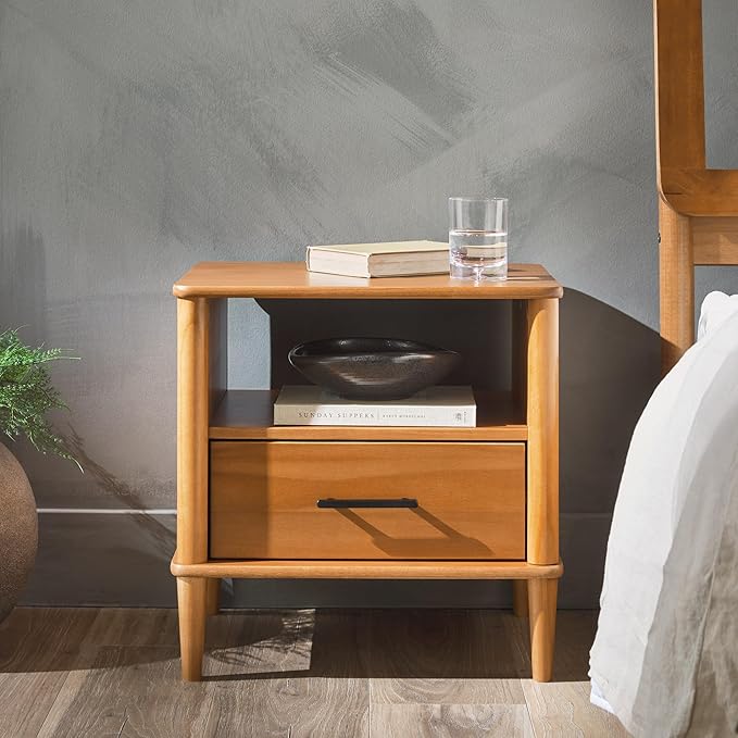 Walker Edison Modern 1-Drawer Nightstand, 20 Inch, Caramel 20-Inch