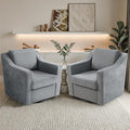 Pia Ricco Set of 2 Oversized Modern Striped Fabric Swivel Accent Chairs with Removable Covers, Living Room Reception Set