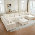 Modular Sectional Cloud Couch for Living Room,Modern Boneless Couche Set with Plush Corduroy,Comfy Floor Sofa with Memory Foam,Stupendous U Shaped Sofa with Ottoman,No Assembly Required,Beige