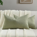 FUTEI Sage Green Chenille Throw Pillow Covers 12x20 Inch Set of 2,Soft Wide Chevron Textured Lumbar Pillow Cases,Farmhouse Home Decor for Couch Bed Living Room