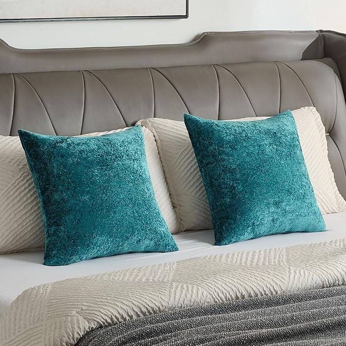 FUTEI Teal Flannel Throw Pillow Covers 20x20 Inch Set of 2,Soft Dimensional Textured Cushion Cases,Modern Home Decor for Couch Living Room