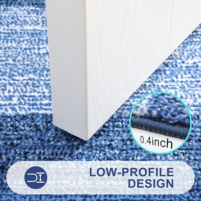 Kitinjoy Indoor Outdoor Door Mat, 47x24 Non-Slip Absorbent Dirt Trapper, Low-Profile Washable Inside Entrance Front Floor Mat, Sturdy Soft Entry Doormats for Entryway, Navy Blue