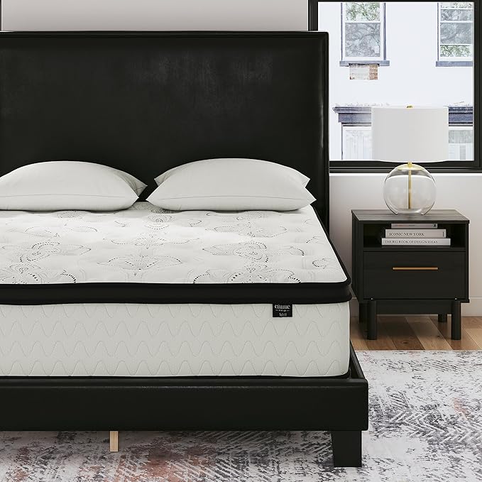 Signature Design by Ashley Queen Size Chime 10 Inch Medium Firm Hybrid Mattress with Cooling Gel Memory Foam for Pressure Relief, Fiberglass Free, Mattress In A Box