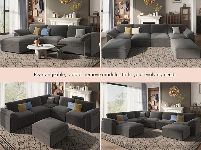 EASE MOOSE Oversized Sectional Modular Sofa,Large L Shape Sectional Couch Wide Deep Seat Modular Cloud Couch,Removable Cover