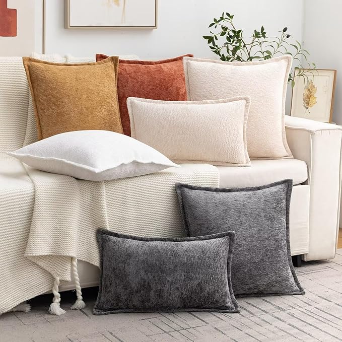 Burnt Orange Fall Decorative Throw Pillow Covers 18x18 Inch Set of 2 Cozy Soild Chenille Cushion Cases Soft Textured Square Couch Pillows Cover Boho Accent Farmhouse Pillowcases for Bed