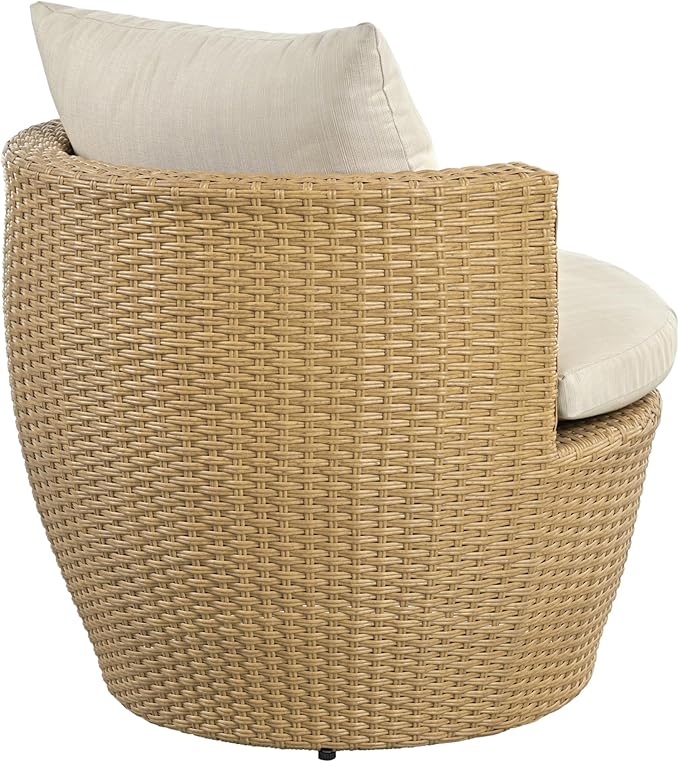 Christopher Knight Home Dessa Patio Conversation Set, Wicker Rattan Club Chairs, Wicker End Table, Accent Chair with Cushions, Mirror Table Top, Conversation Set for Backyard Poolside, Light Brown