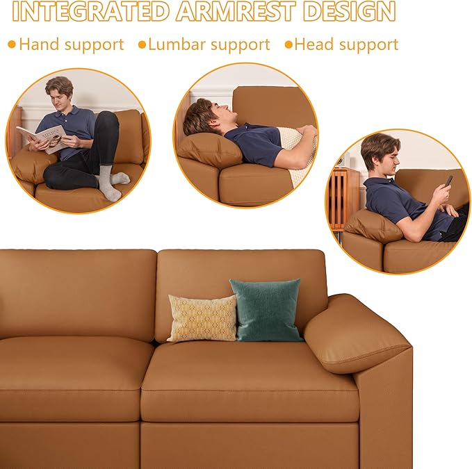 EASE MOOSE Oversized Corner Modular Sectional Sofa, Faux Leather Sectional Sofa with Deep Seat, Scratch Resistant Faux Leather Material, Extra Large L Shaped Couch, Brown