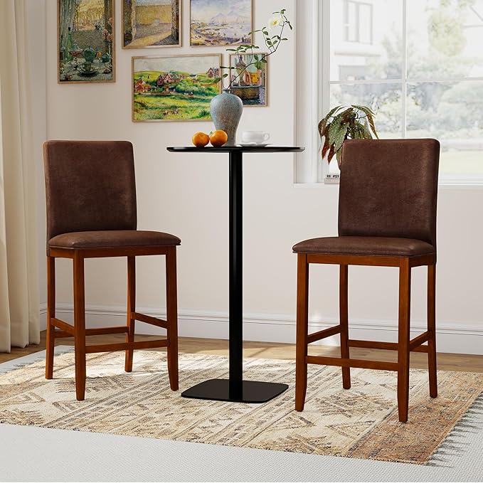 COSTWAY Counter Barstools Set of 4, 26 Inch Counter Height Stools with Upholstered Seat & Backrest, Armless High-Top Chairs with Rubberwood Legs for Kitchen Island, Dining Room, Pub