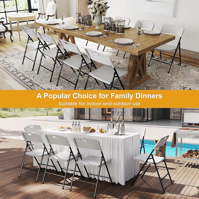 30 Pack Folding Chairs, 700lbs Capacity Heavy Duty Folding Chair with Reinfoced Steel Frame for Indoor/Outdoor Use, White Plastic Foldable Chairs for Party, Patio, Meeting, Wedding and School
