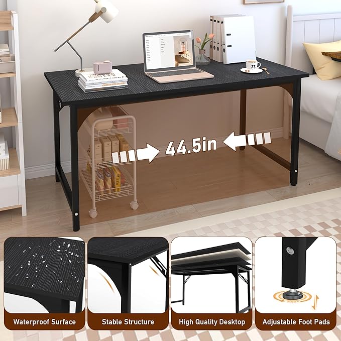 StarGraph Home Office Desks 55 Inch Large Office Desk with Sturdy Metal Frame Modern Computer Desk Gaming Study Writing Work from Home Desks, Black