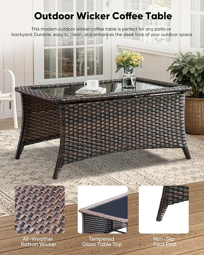 7-Piece Outdoor Wicker Patio Furniture Set with Swivel Glider Chairs,Loveseat, Coffee Table & Ottomans 5” Olefin Cushions Ergonomic Neck-Lumbar Backrest All-Weather Rattan for Garden, Deck, Porch