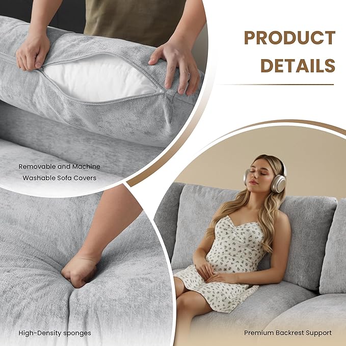 WJShome V Shaped Sectional Cloud Couch, 100 Inch 5-Seater Modern Modular Sofa,Chenille Deep Seat Couches for Living Room