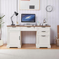 60" Farmhouse Executive Desk with Charging Station,Home Office Desk with 4 Drawers & 1 Cabinet&1 File Cabinet,Main Drawer with Lock,Wood Desk for Office and Home