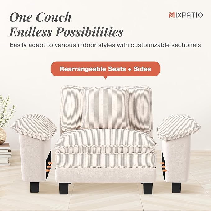 157-Inch U Shaped Sectional Sofa with Cloud Cushions, Deep Seat Modular Couch Set w/ 6 Seats & 2 Ottomans, Plush Chenille & Corduroy Upholstery for Living Room, Apartment - Beige