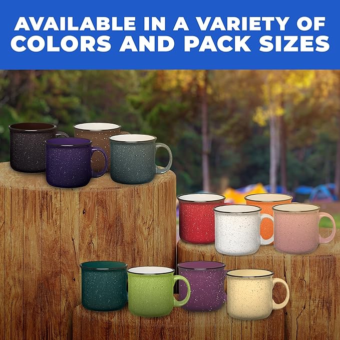 Set of 8 Ceramic Campfire Mugs – 15 Oz, Yellow – Coffee & Tea Cups for Home, Work, Travel, Camping – Customizable, Great for DIY, Events, Companies