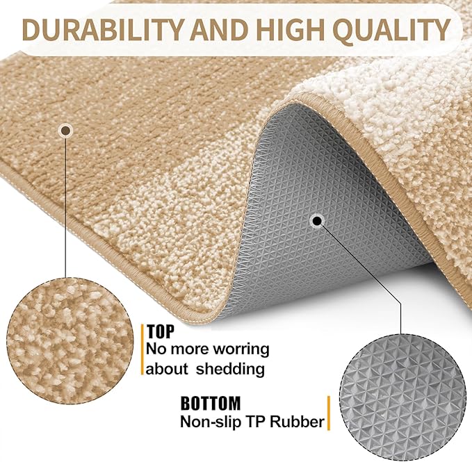 Kitinjoy Indoor Outdoor Door Mat, 71x47 Non-Slip Absorbent Dirt Trapper, Low-Profile Washable Inside Entrance Front Floor Mat, Sturdy Soft Entry Doormats for Entryway, Beige