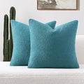 FUTEI Pack of 2 Teal Blue Decorative Throw Pillow Covers 18x18 Inch Soft Cozy Solid Boucle Textured Cushion Case,Modern Home Decor for Couch Bed Living Room