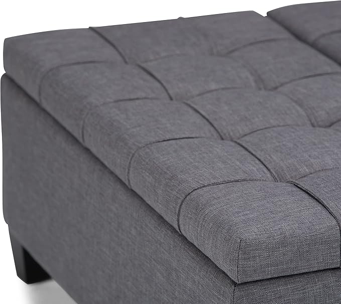SIMPLIHOME Harrison Coffee Table Storage Ottoman - 36 inch Wide Upholstered Linen Look Fabric Square Lift-Top Ottoman in Slate Grey, Transitional Ottoman for Living Room with Hidden Storage