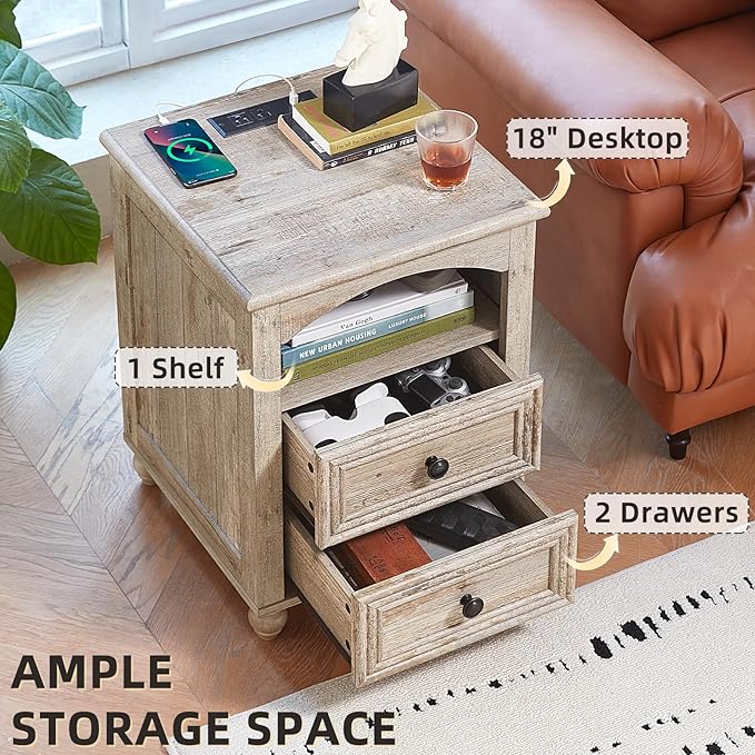 Farmhouse Dressers & Night Stand Set of 4, Wood 54" Wide Dresser & 35" Tall Chest of Drawers, 18" with Charging Station Nightstand Set of 2, Bedroom Furniture Dresser Set for Home Living Room Hallway