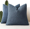 Foindtower Pack of 2 Textured Boucle Throw Pillow Covers Accent Solid Pillow Cases Cozy Soft Decorative Couch Cushion Case for Chair Sofa Bedroom Living Room Home Decor 18x18 Inch Dark Blue