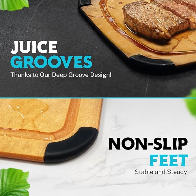 Dishwasher Safe Cutting Boards for Kitchen - 2 Piece Large Composite Wood Cutting Board Set with Non-Slip Feet and Juice Groove (14.5" x 11" and 11.7" x 9.3") - Thin, Lightweight, Eco-Friendly