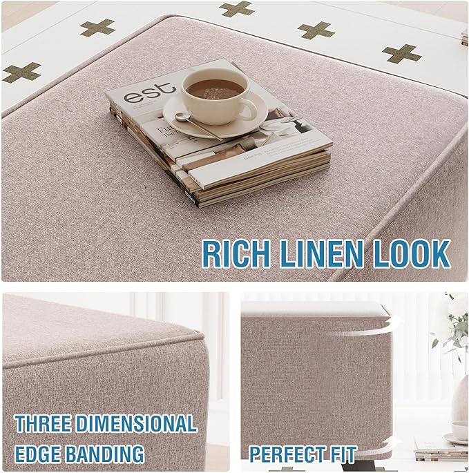 H.VERSAILTEX Ottoman Covers Slipcover Rectangle Fit Length 43"-44" Footrest Thick Linen Look 1 Piece Folding Storage Covers Ottoman Slipcovers Removable Footrest Covers Elastic Bottom - Heather Taupe