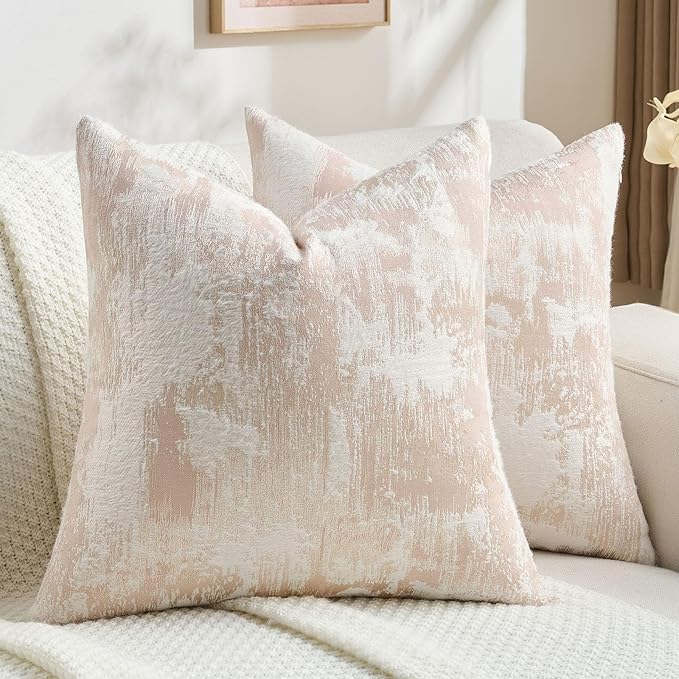 FUTEI Pink White Decorative Throw Pillow Covers 22x22 Inch Set of 2,Soft Faux Cashmere Jacquard - Textured & Cozy Cushion Case,Modern Home Decor for Couch Bed Living Room