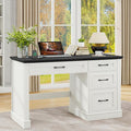 Vabches Farmhouse 47" Executive Desk, Computer Desk with Drawers and File Drawer, Workstation Computer Desk with Charging Station for Home Office, Study,Black.