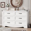 Dresser for Bedroom with 6 Drawers, 54" Wide Wood Chest of Drawers with Deep Drawers & Mental Handle, Modern Dresser TV Stand, Wooden Closet Storage Organizer for Living Room, Hallway, Entryway, White