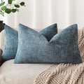Foindtower Pack of 2 Textured Chenille Throw Decorative Pillow Covers Square Accent Solid Cushion Cover Neutral Farmhouse Lumbar Pillow Case for Couch Sofa Bedroom Living Room 12x20 Inch,Blue