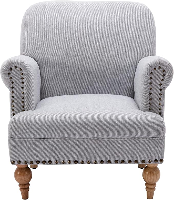 DM-Furnitue Wide Armchair Modern Linen Accent Chair Comfy Reading Chairs Upholstered Lounge Chair Single Sofa Couch for Bedroom/Living Room, Grey