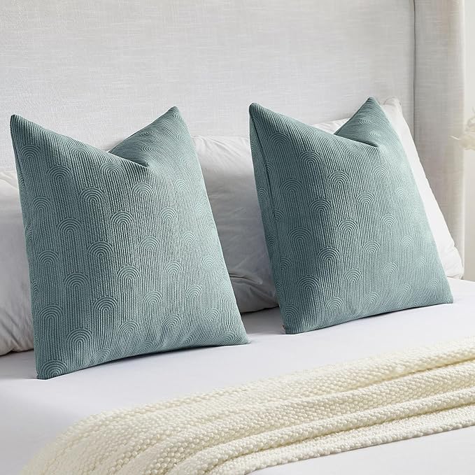 FUTEI Grey Blue Chenille Decorative Throw Pillow Covers 24x24 Inch Set of 2,Soft Cozy Striped Geometric Patterns European Cushion Case,Modern Home Decor for Couch Bed Living Room