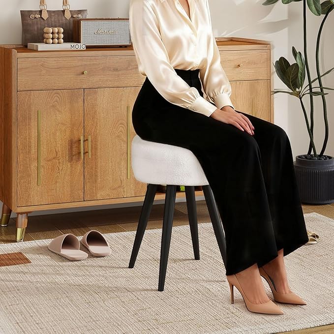 Vanity Stool with Solid Metal Legs, Soft Makeup Stool for Vanity Corner, Morden Footrest Ottoman