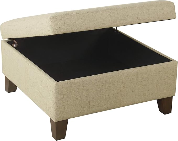 HomePop Woven Square Storage Ottoman with Wood Legs, Linen Tan