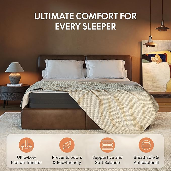 FLEXISPOT Queen All-in-One Adjustable Bed with 12" Cooling Gel Memory Foam Mattress, Boucle Bed Frame, Head & Foot Incline, Adjustable Headboard, Thick Padding, 10-Year Warranty, White