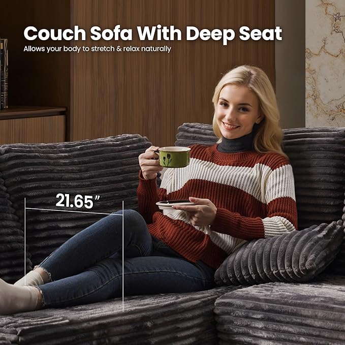 Cloud Sectional Couch with Loveseat, Boneless U-Shaped Cloud Couch with Deep Seat, Soft Plush Modern Minimalist Sofa, Assembly Free Modular Floor Sofa for Office Living Room Apartment, Grey