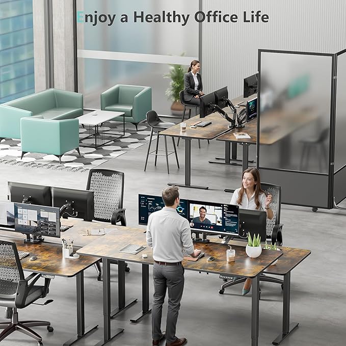 Dual Motor Electric Standing Desk with One Piece Desktop, 48 x 24 Inch Adjustable Height Sit to Stand Up Desk for Home Office, Work & Study, Black Frame & Black Desktop (2 Packages)